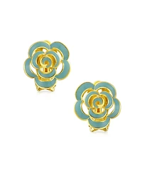 Bling Jewelry Fashion Enamel 3D Rose Flower Clip On Earrings Button Style For Non-Pierced Ears Gold Plated