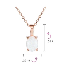 Bling Jewelry Oval Created Opal Solitaire Pendant Necklace in Rose Gold Sterling Silver