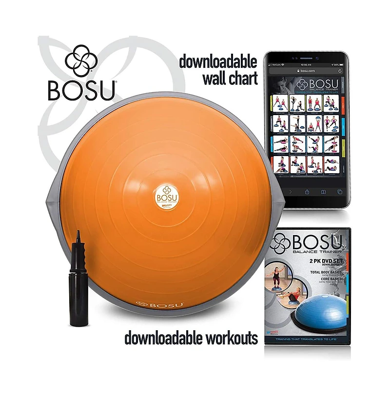 Bosu 72-10850 Home Gym Equipment The Original Balance Trainer 65 cm Diameter, Orange and Gray