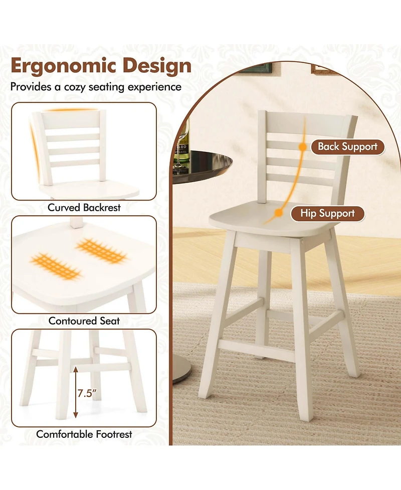 4 Pcs 24.5" Counter Height Bar Chairs Swivel Bar Stools with Hollow Backrest