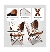 Butterfly Chair Brown and White Real Cowhide Leather