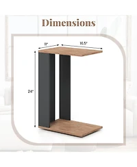 2-Tier C-Shaped Side Table with Wheels and Shelf for Sofa or Bedside Use