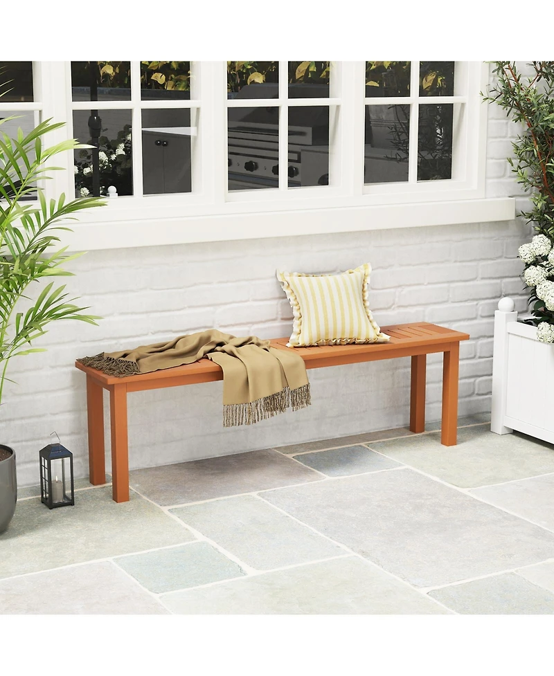 Outdoor Long Patio Dining Backless Wooden Bench with Teak Oil Finish