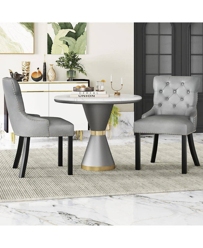 Upholstered Dining Chairs Set of 2 Tufted Wingback Chairs with Rubber Wood Legs