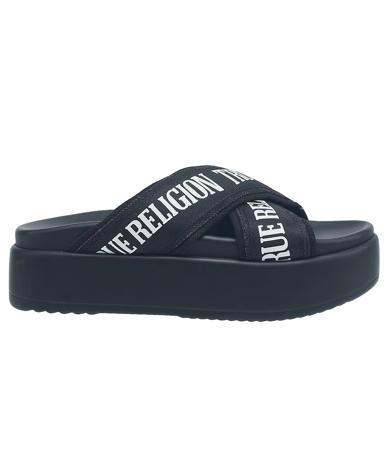 True Religion Alia Cross Strap Slip on Platform Sandal