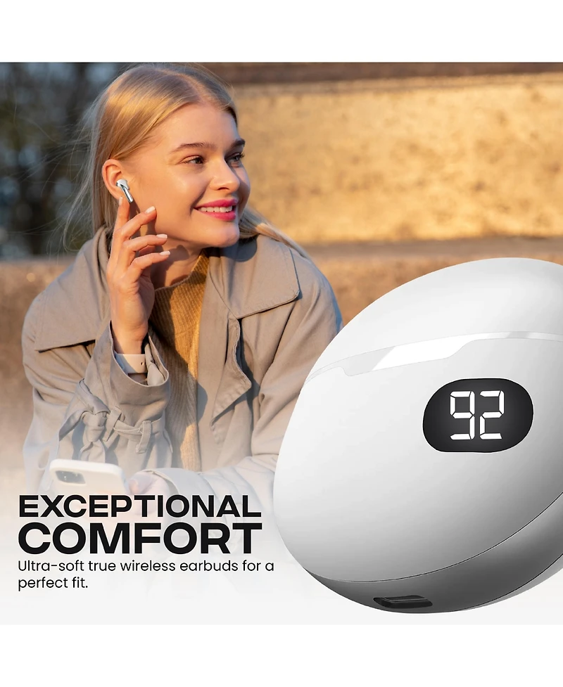 GabbaGoods Truebuds Bliss Premium Wireless Earbuds with Lcd Battery Display Charging Case