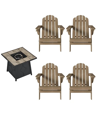 5-Piece Hdpe Adirondack Chairs Conversation Set with Outdoor 28-inch Square Fire Pit Table