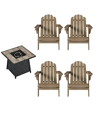 5-Piece Hdpe Adirondack Chairs Conversation Set with Outdoor 28-inch Square Fire Pit Table
