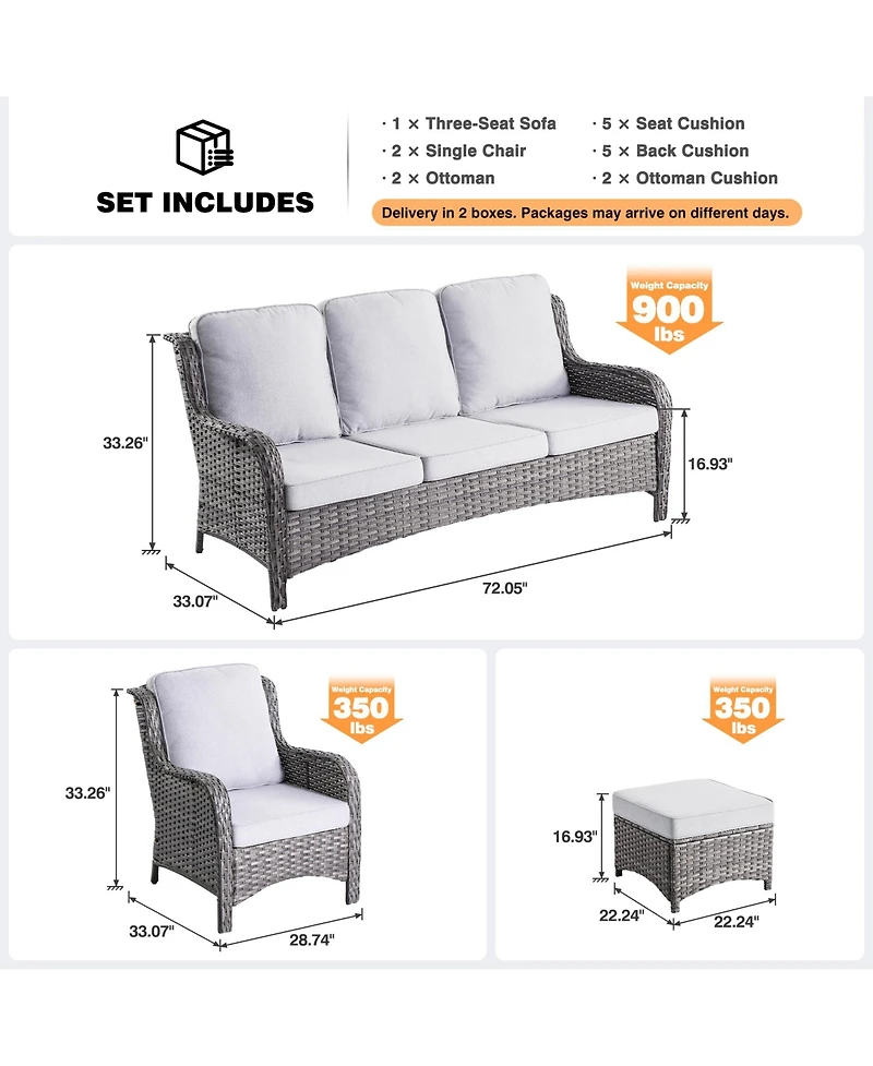 Xizzi Outdoor Furniture Patio Conversation Set 5 Pieces All Weather Wicker High Back Couch with Ottomans