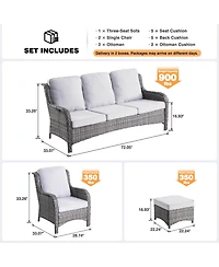 Xizzi Outdoor Furniture Patio Conversation Set 5 Pieces All Weather Wicker High Back Couch with Ottomans