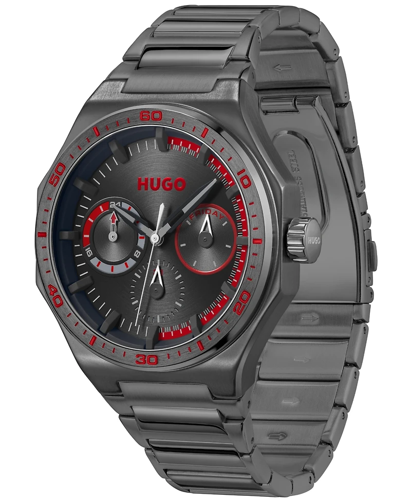 Hugo Boss Men's Grail Sport Quartz Multifunction Ionic Plated Gray Stainless-Steel Watch, 44mm