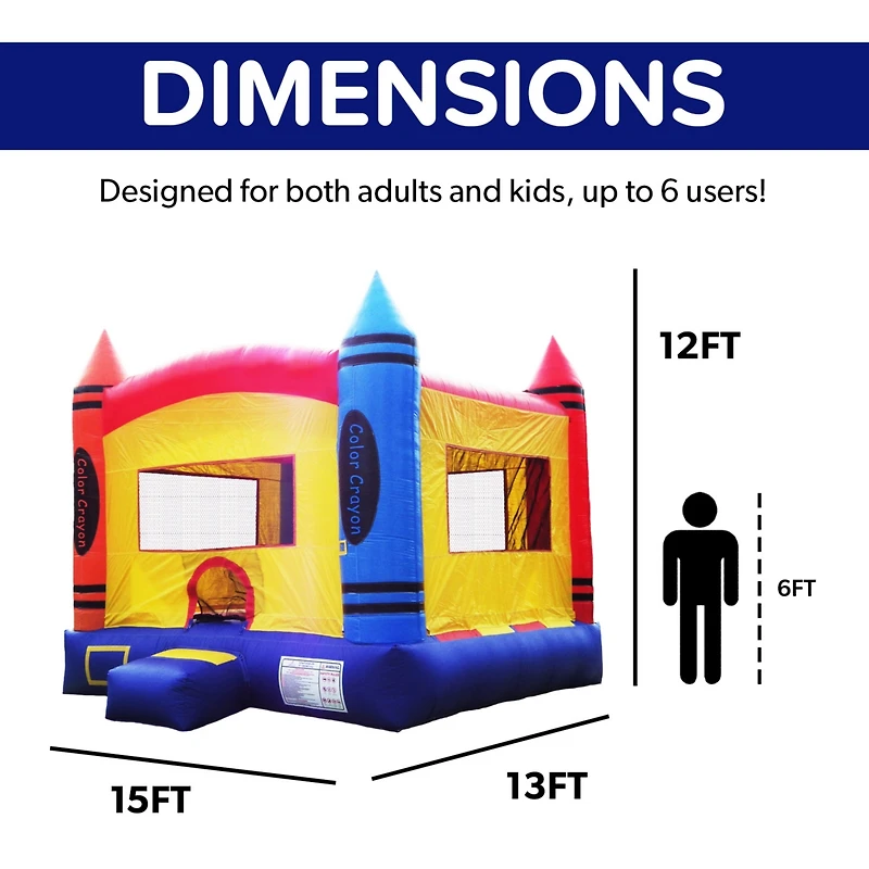 HeroKiddo Crayon Inflatable Bounce House Backyard Party Moonwalk Size 13'x13' (with Air Blower), Commercial Grade Pvc Vinyl, for Kids and Adults, Outd