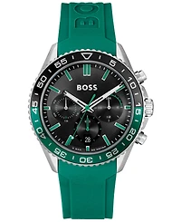 Hugo Boss Men's Runner Quartz Chronograph Green Silicone Watch, 44mm