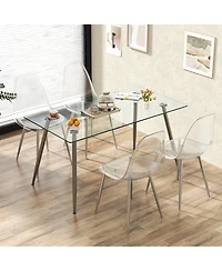 Set of 4 Dining Chairs Modern Plastic Shell Side Chair with Clear Seat and Wood Legs
