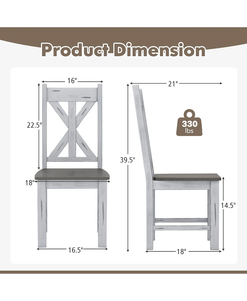 Set of 2 Farmhouse Dining Chairs with Rubber Wood Frame and Hollow Backrest