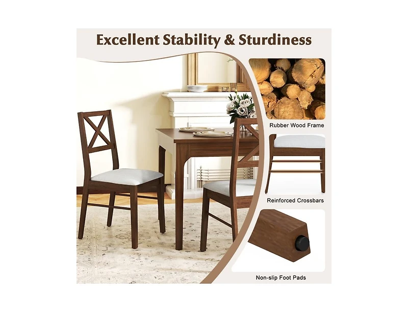 Upholstered Side Dining Chairs Set of 2 with Rubber Wood Frame