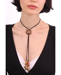 Black Suede Cord Necklace With Ceramic Seashell Tie Charm