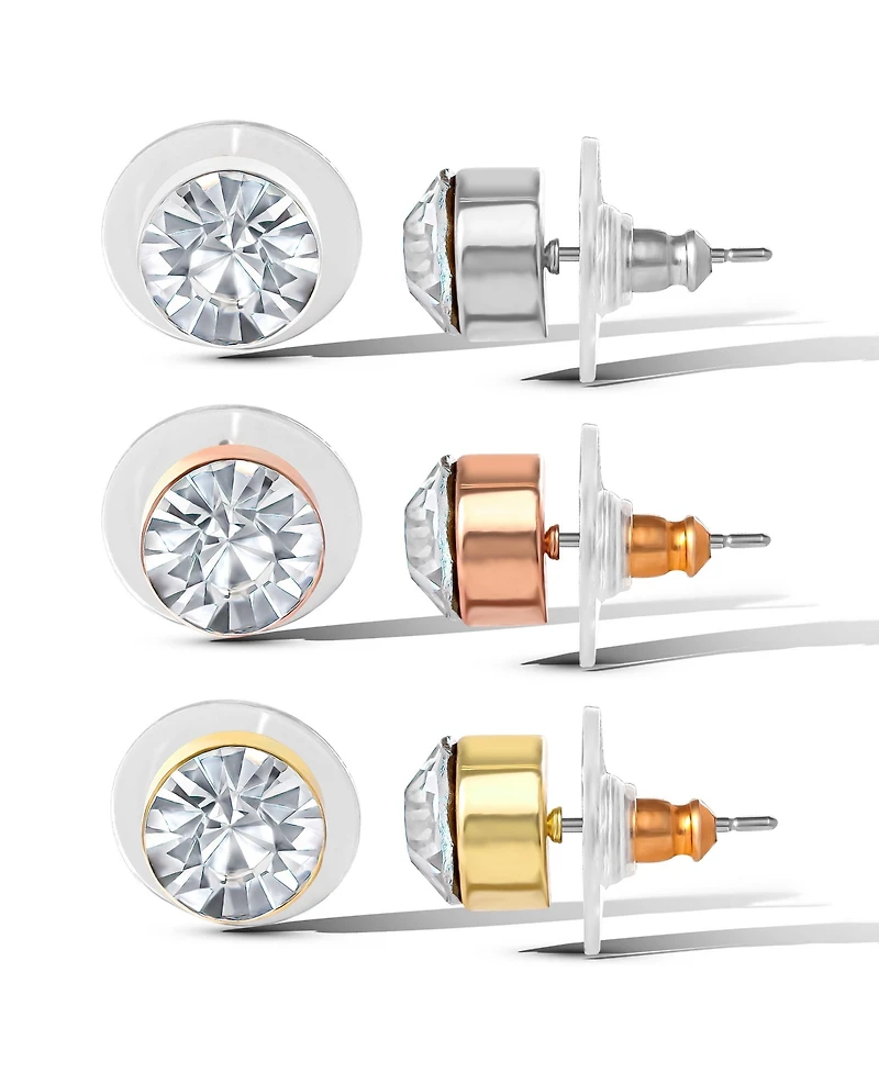 Jessica Simpson Crystal Stud Earrings Set - Trio of Sparkling Styles