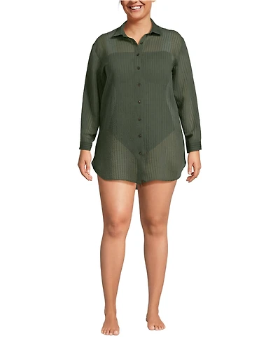 Lands' End Plus Rayon Rib Button Down Cover-Up
