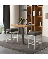 Linen Fabric Saddle Stools Set of 2 with Cushioned Seat
