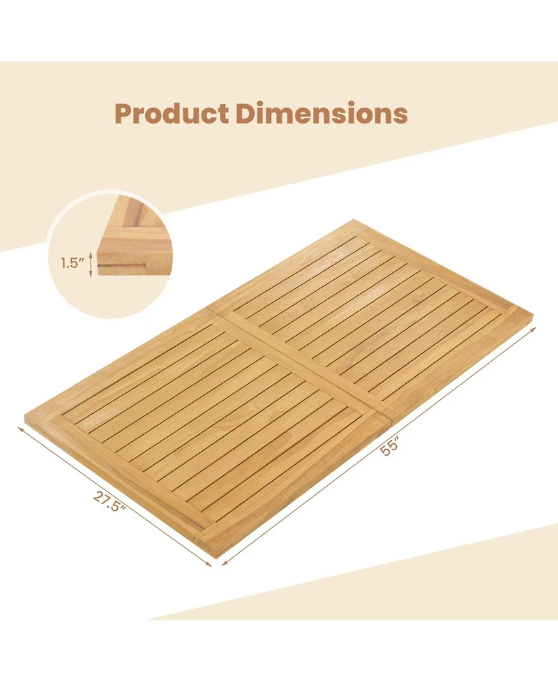 Indoor Outdoor Teak Wood Slatted Tabletop Panel Board Split in 2 Square