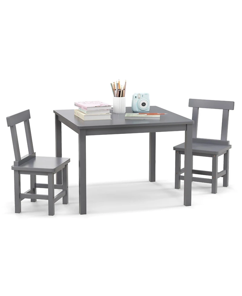 Wooden Kids Table and 2 Chairs Set with Anti-slip Foot Pads