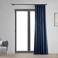 Half Price Drapes Dark Blue Solid Cotton Hotel Blackout Curtain