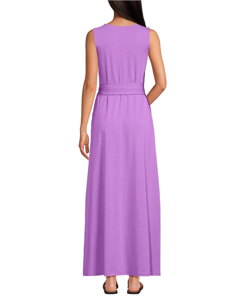 Lands' End Women's Cotton Modal Sleeveless Tie Waist Maxi Dress