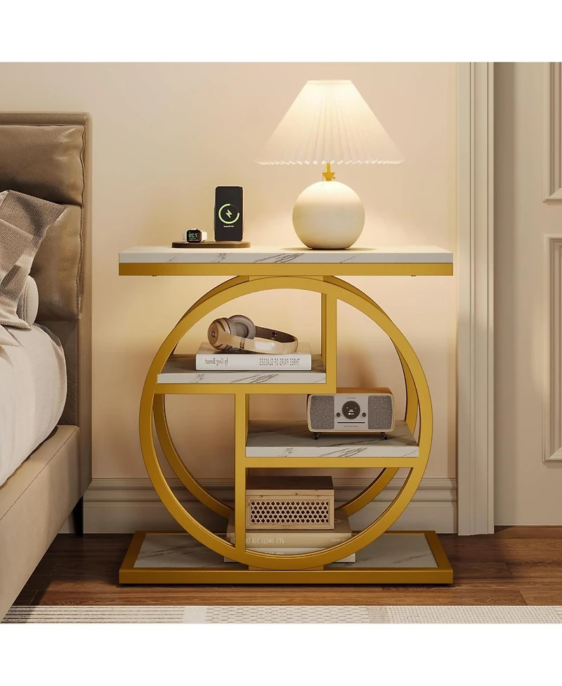 Tribesigns End Table, 4-Tier Narrow Side Table with Storage Shelves, Industrial Bedside Table for Bedroom, Wood Small Sofa Side Table