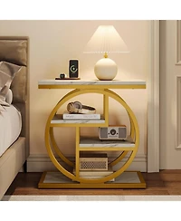 Tribesigns End Table, 4-Tier Narrow Side Table with Storage Shelves, Industrial Bedside Table for Bedroom, Wood Small Sofa Side Table