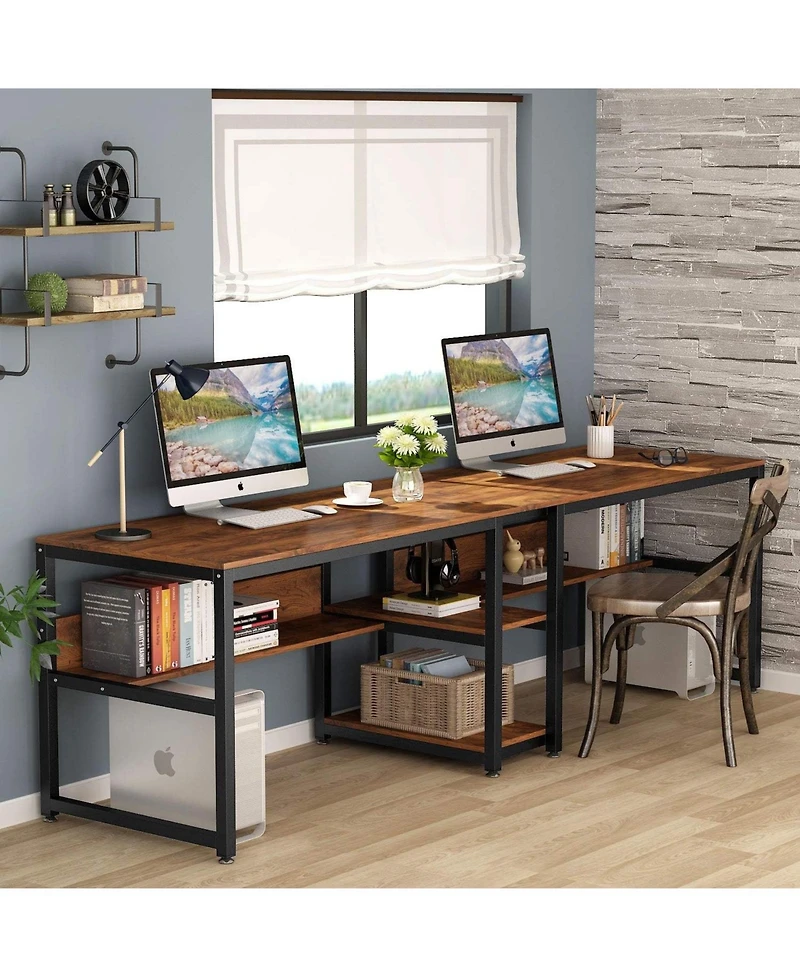 Tribesigns Two Person Desk with Bookshelf, 78.7 Computer Office Double Desk for Two Person, Writing Desk Workstation with Shelf for Home Office