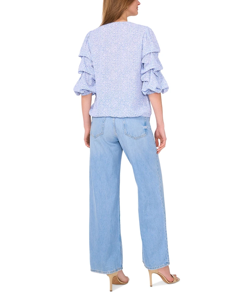 Vince Camuto Women's Printed V-Neck Bubble-Sleeve Top