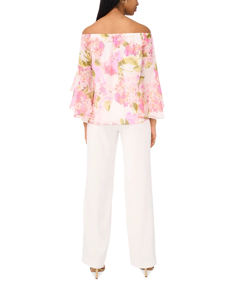 Msk Petite Floral Off-The-Shoulder Ruffled-Cuff Top
