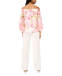 Msk Petite Floral Off-The-Shoulder Ruffled-Cuff Top