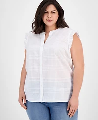 Tommy Hilfiger Plus Cotton Ruffled Sleeveless Shirt