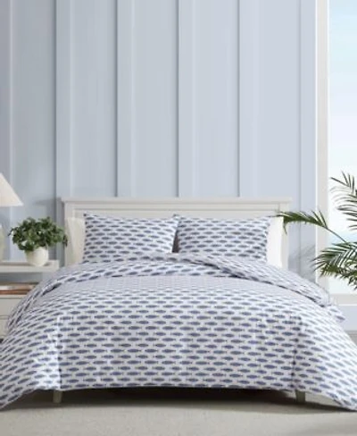 Nautica Woodblock Fish Percale Duvet Cover Set
