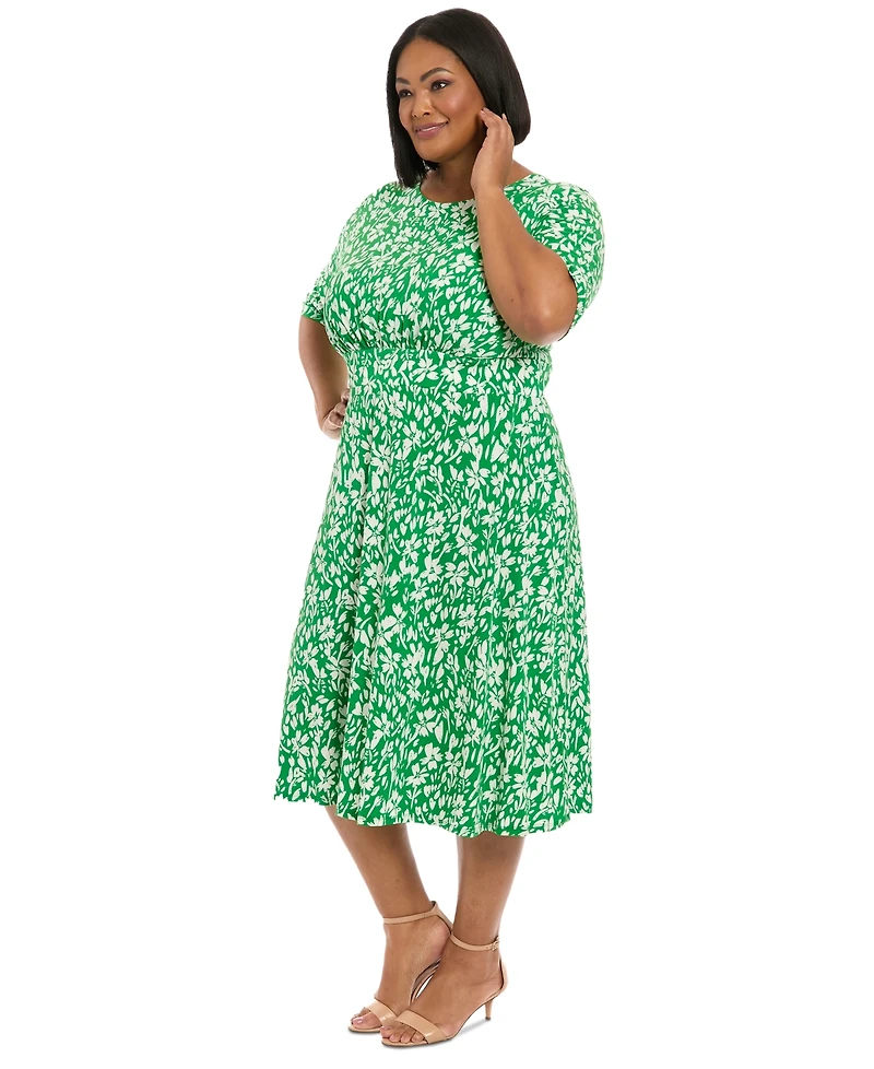 London Times Plus Size Floral-Print Short-Sleeve Midi Dress