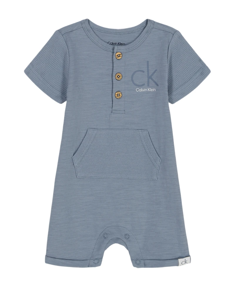 Calvin Klein Baby Boys Slub Jersey Button-Up Shorts Coverall