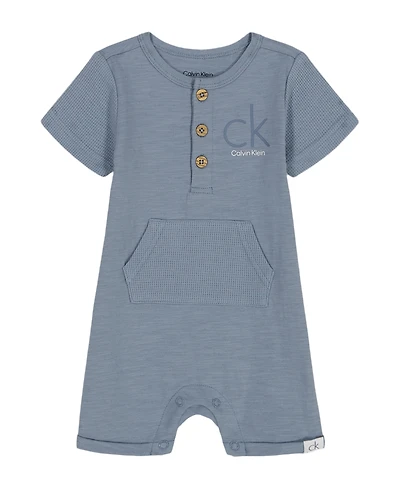 Calvin Klein Baby Boys Slub Jersey Button-Up Shorts Coverall