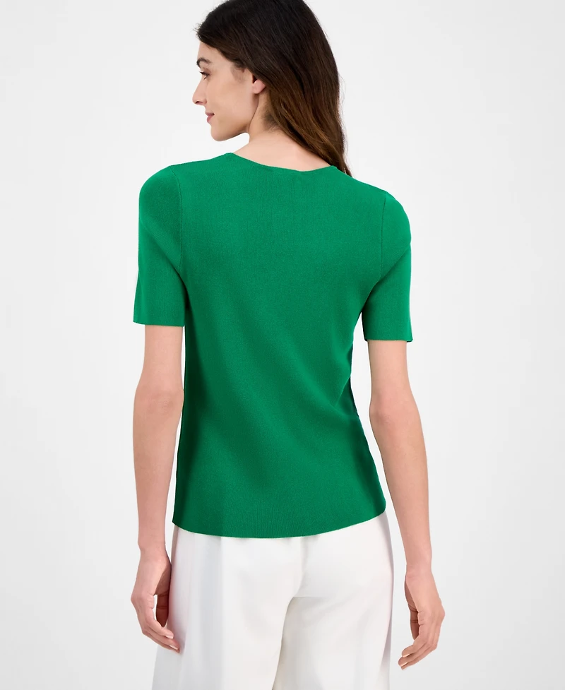 Tahari Asl Women's Fine-Rib Crewneck Sweater T-Shirt, Regular & Petite