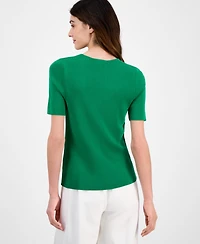 Tahari Asl Women's Fine-Rib Crewneck Sweater T-Shirt, Regular & Petite