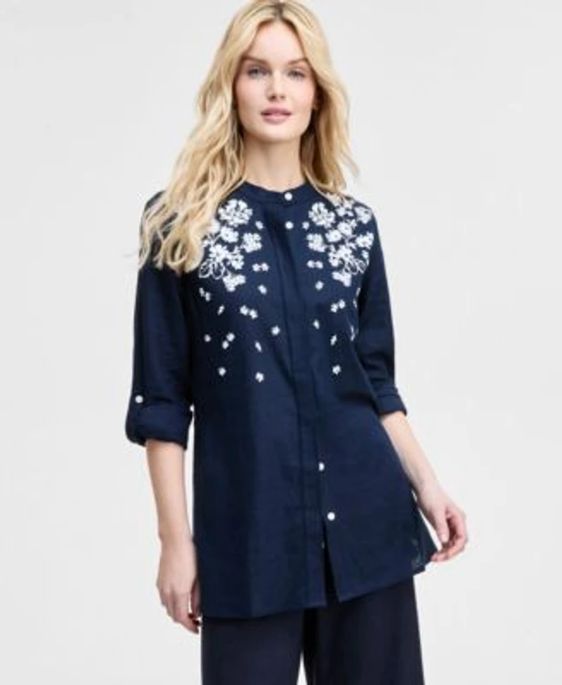 Tommy Hilfiger Womens Floral Puff Print Tunic Wide Leg Pants