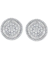 Diamond Round & Baguette Halo Cluster Stud Earrings (2 ct. t.w.) in 14k White Gold