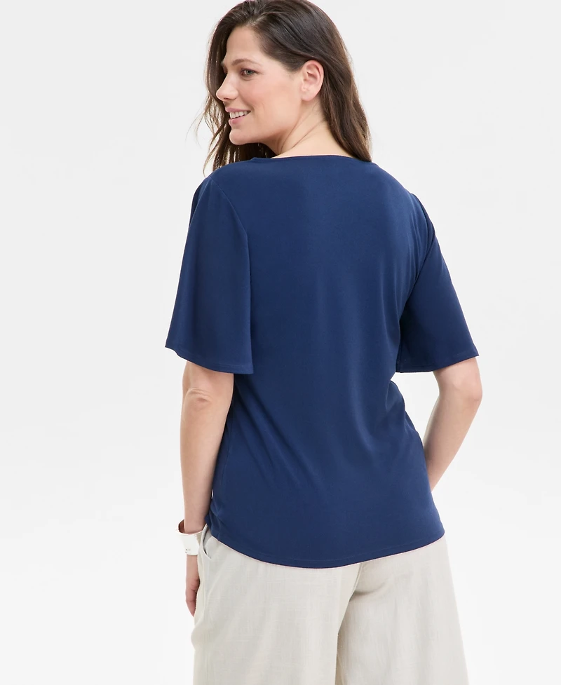 Jm Collection Women's Solid Flutter-Sleeve Square Neck Crepe Top, Exclusively at Macy's