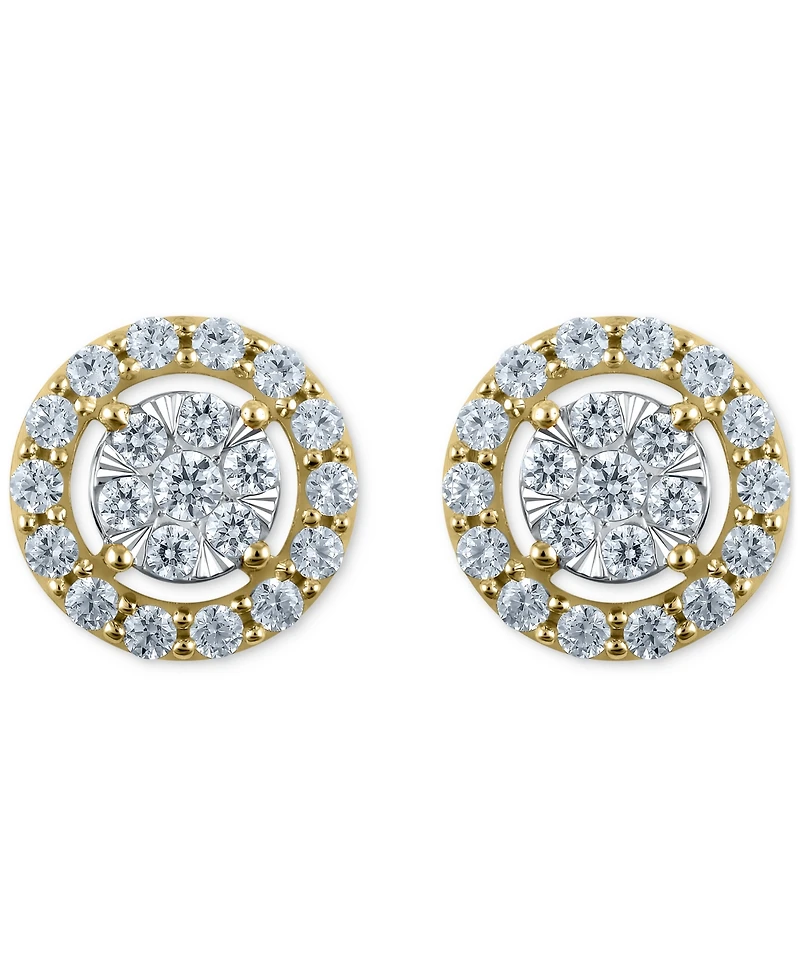 Diamond Openwork Halo Cluster Stud Earrings (1 ct. t.w.) in 14k Two Tone Gold