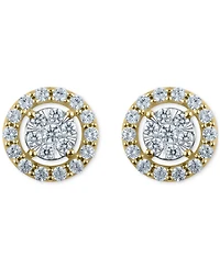 Diamond Openwork Halo Cluster Stud Earrings (1 ct. t.w.) in 14k Two Tone Gold