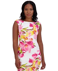 Eliza J Women's Boat-neck Sleeveless Floral Print Sheath Dress