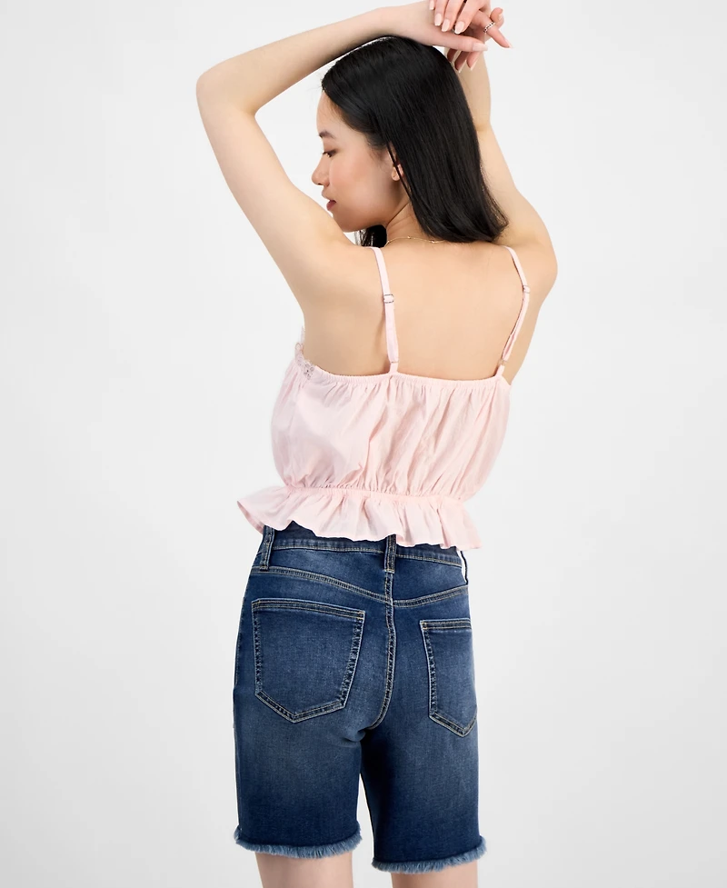 Self Esteem Juniors' Lace-Trim Embroidered Peplum Tank Top