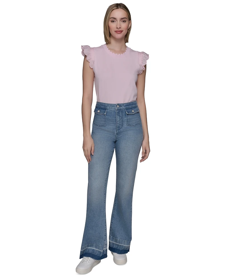Karl Lagerfeld Paris Women's Patch Pocket Flare-Leg Jeans