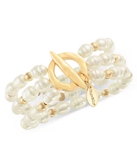 Style & Co Gold-Tone Imitation Pearl Beaded Triple-Row Stretch Bracelet, Exclusively at Macy's